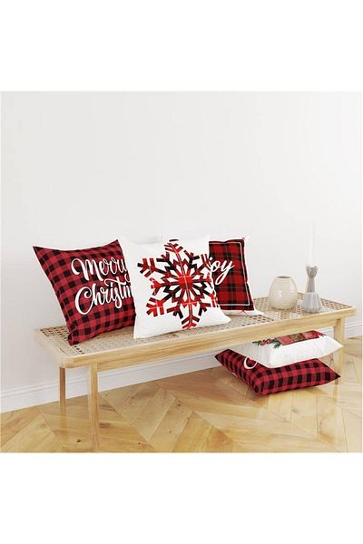 Evmila New Year's Themed 4-Piece Throw Pillow Cover and Runner 5-Piece Set
