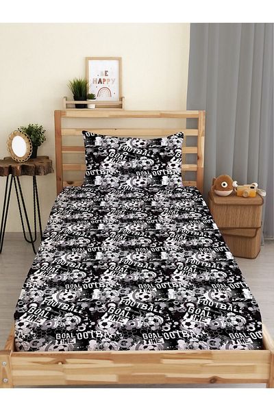 Evmila Football Patterned Printed Single Elastic Sheet Set