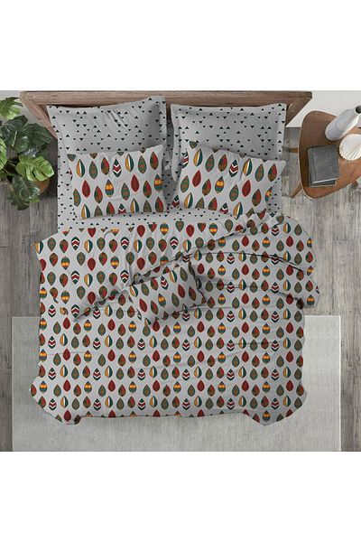 Evmila Leaf Pattern Printed Double Size 200x220 Cm 2 Pieces 50x70cm Duvet Cover Set - Gray