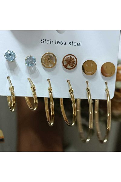 Ebijuteri Set of 6 Steel Earrings