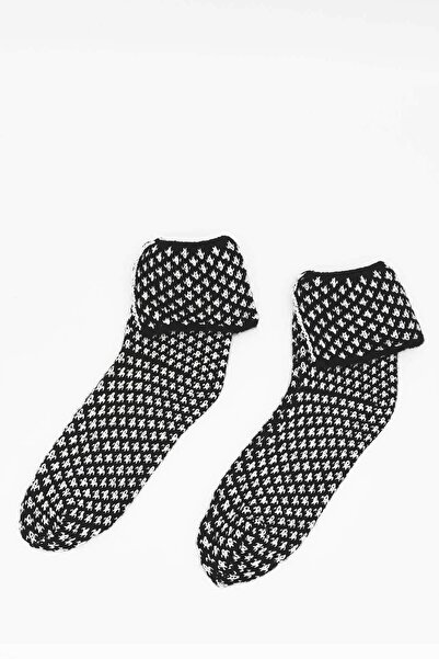 Külah Anatolian Curled Black Ethnic Pattern Wool Socks
