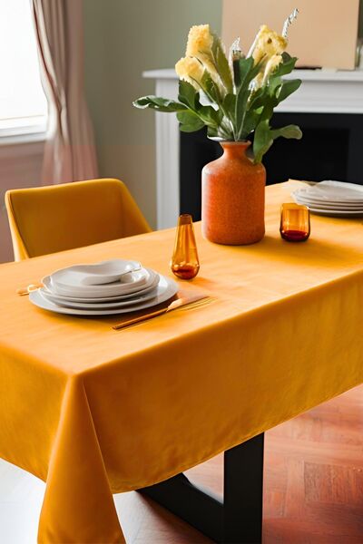 Cortibo Orange Barcelona Velvet Textured Tablecloth