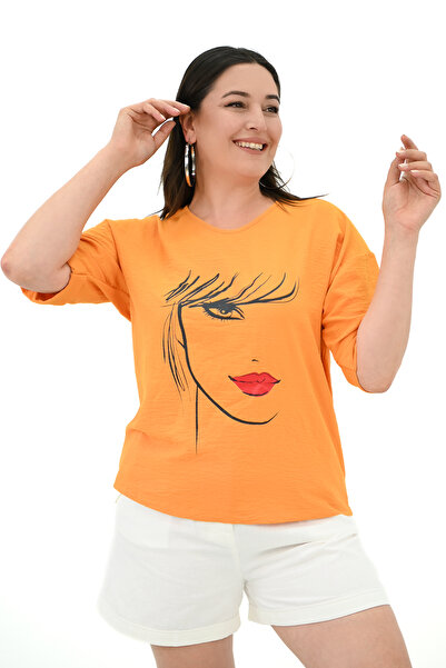 Koza Butik Large Size Face Printed Women's T-shirt - 1788-25