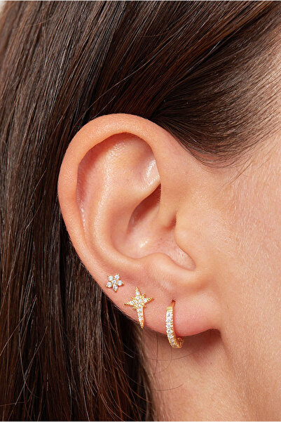 Elika Silver Kadın 925 Ayar Gümüş Üçlü Küpe Set