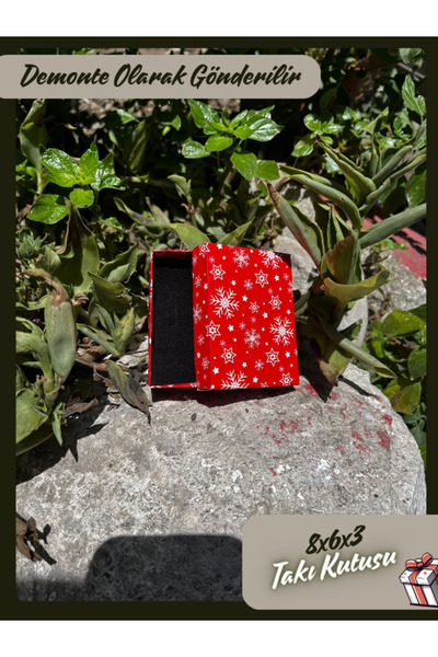 Fatih Kutu 8x6x3 - Kırmızı Kar Tanesi Desenli Süngerli Takı Kutusu | [Demonte...