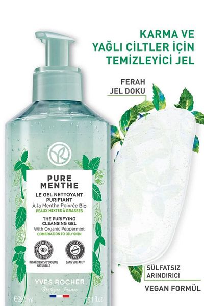Yves Rocher Pure Menthe Prebiotic Face Wash Gel for Combination and Oily Skin-390 ml