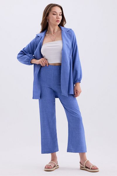 MD trend Linen Oversize Set - Waist Drawstring Tunic and Wide Leg Trousers