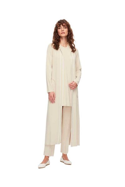 MISS DALIDA Long Line Striped Cardigan