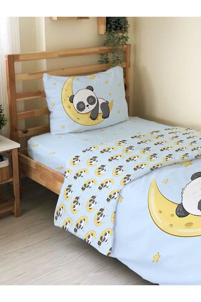Evmila Set de 2 lenjerie de pat cu model Moon Panda pe două fețe, fără cearșafuri, cu imprimeu, albastru