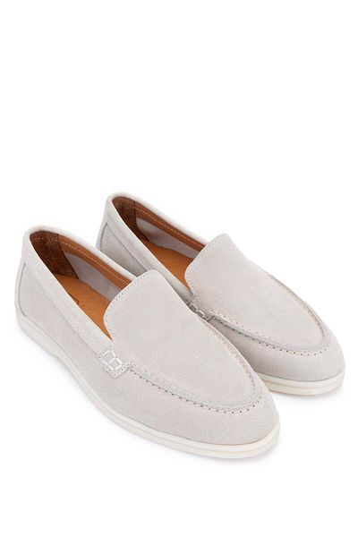 Tamer Tanca Beige Suede Women's Loafer - Genuine Leather Shoes