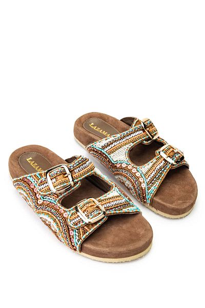 LAZAMANİ Lazamani Women's Taupe Genuine Leather Flat Slippers