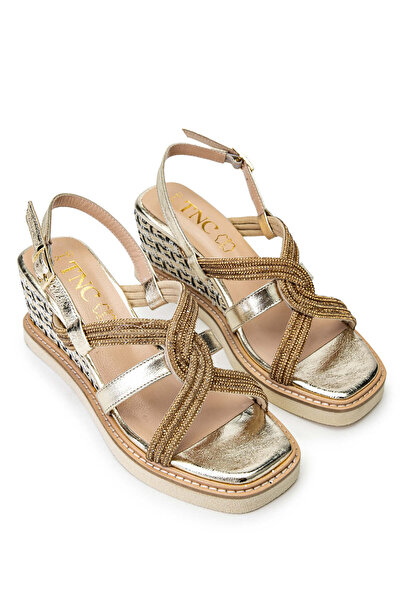 Tamer Tanca Genuine Leather Women's Sandals - Gold Heels