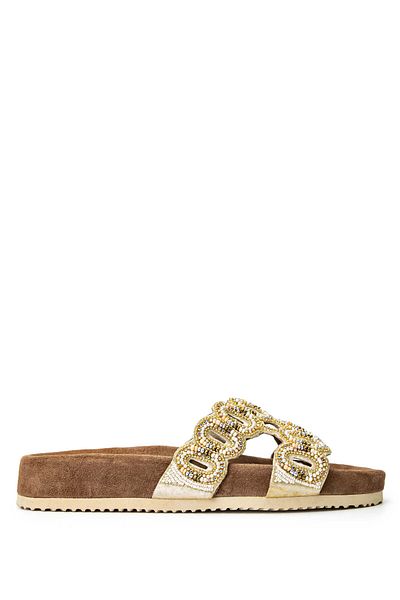 LAZAMANİ Lazamani Women's Beige Genuine Leather Flat Slippers