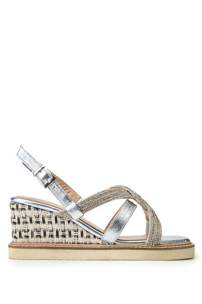 Tamer Tanca Silver Metallic Genuine Leather Women's Sandals