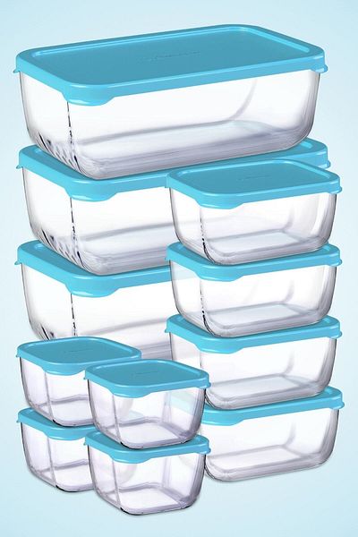 Paşabahçe Snowbox Storage Container Set with Blue Lid 11 Pieces 3 Large + 4 Medium + 4 Small