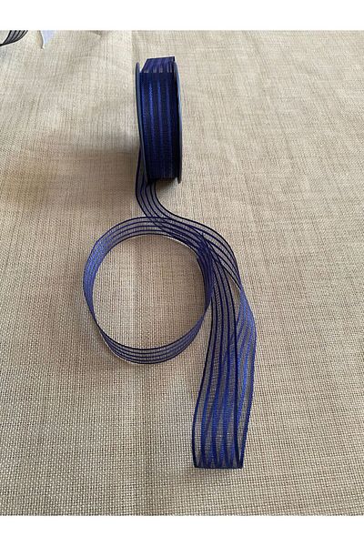 uğur bujiteri Navy Blue Striped Chiffon Ribbon 2.5Cm-5M