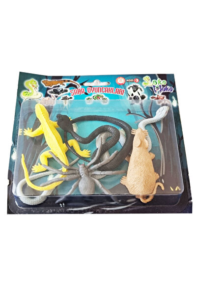 Mahi Max Vakumlu Kartelada 5'li Yılan Fare Örümcek Kobra Bukalemun Kertenkele Şaka Oyuncakları