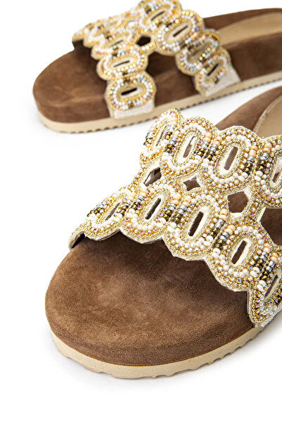 LAZAMANİ Lazamani Women's Beige Genuine Leather Flat Slippers