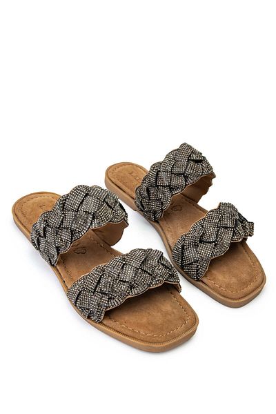 LAZAMANİ Lazamani Women's Black Genuine Leather Flat Slippers