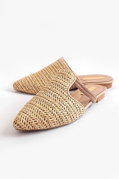 Liza Shoes Linda Women's Straw Slippers - With Side Stones, A003-386-K314