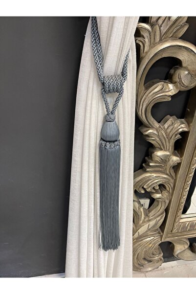 Ala Perde By İtalyanhomestore Mavi ipek püsküllü özel tasarım braçol perde sarkıtı