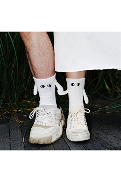 ASPANDA 2 Pairs White Magnetic Holding Hands Socks Magnetic Socks Friendship Sports Socks Lovers Socks