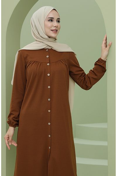 sefamerve Tan Tunic - Buttoned and Gathered, Model 4042-07