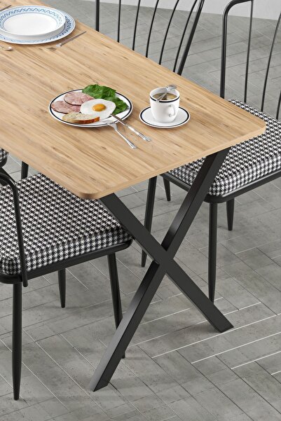 Cosargroup 60x120 X Ayak Çam Yemek Masa, Mutfak Masa Takımı 4 Adet Güneş Sandalye X Ayak AY sandalye atlantik