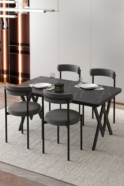 Cosargroup Ege 4 Kişilik Mutfak Masa Takımı -Antrasit Kumaş 70x110 WYemek Masası