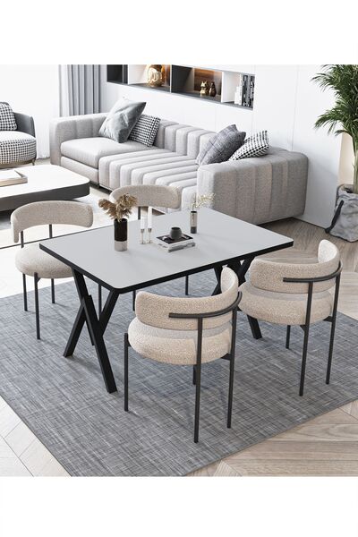 Ressa Home LADY Rolls Tedy Kumaş Yemek Odası Masa Takımı Mutfak Masası Takımı