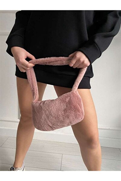 Genel Markalar Pudra Peluş Tüylü Baget Çanta Puufi Salaş El Omuz Çantası