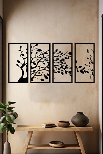 Aoz atölye Ağaç Temalı 4'lü Tablo Ahşap Duvar Dekoru Duvar Süsü Hediyelik Eşy...