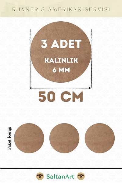 SaltanArt 3 τμχ 50 cm Φόρτες American Service Runner - Χοντρό MDF Ξύλο Duralite 6 mm Πάχος