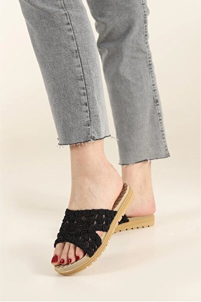 Modazirve Papuci de damă tricotați cu broderie detaliată, papuci de casă de vară, pentru plajă, zilnic