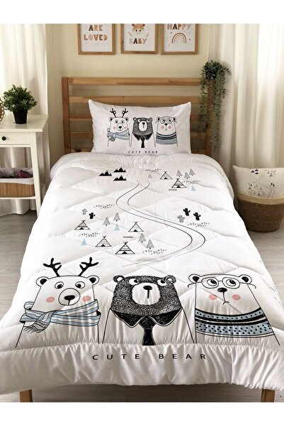 Evmila Bear Patterned Quilted Quilt, Decorative Bedspread