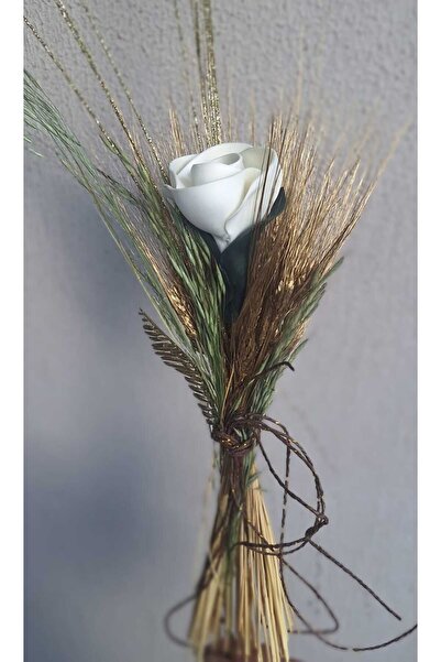 kutmen Gelin Buketi, Hediyelik ,duvar,kapı Süsü Vazoluk Gold Rengi Ve Beyaz Gül(KURU VE YAPAY ÇİÇEK)