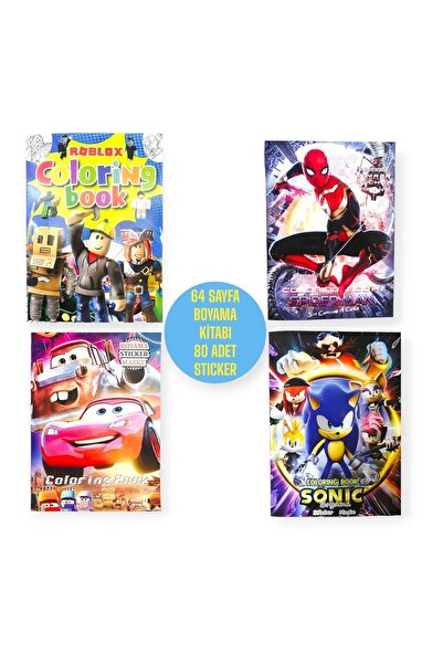 Hümasel Örümcek Adam -robloks-şimşek Mcquee- Sonik Dörtlü Boyama Kitabı 80 Adet Stıcker Set