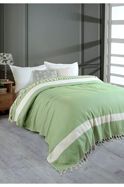 GREAT ROYAL Diamond Patterned 100% Organic Cotton Double Bedspread - Sofa Cover, Pique 200x240cm