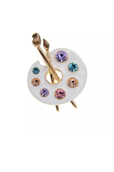 ESJ Kristal Taş Resim Paleti Broş Unisex Ebat: 3,4*4,5 Cm