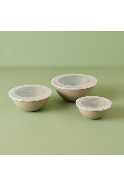 Bella Maison Grego 3-Piece Bowl Set with Lid Beige (25,6X25,6X19,1)