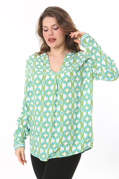 Şans Green Viscose V-Neck Blouse - Women's Plus Size 65N38034