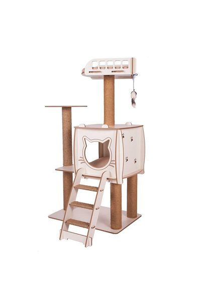 Patihomes Multi-Storey Cat Scratcher Playhouse Cat Scratcher Beige