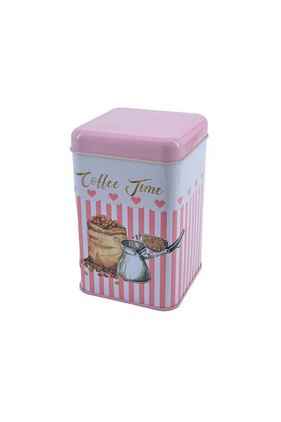 EVLE Ef022-e7 Sprinkles Coffee Time Patterned Square Metal Storage Container 11x11 Cm