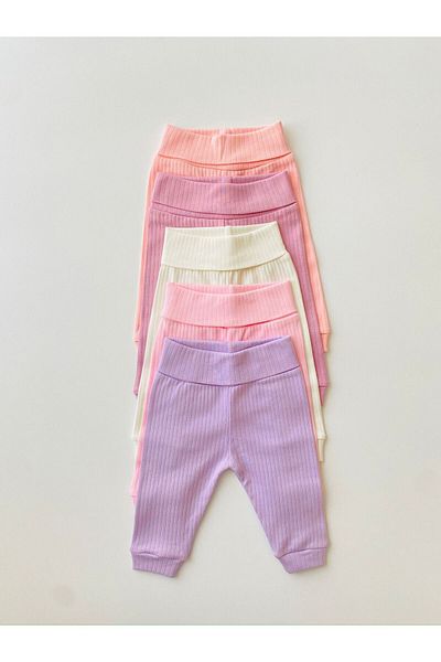 FİYONK BEBE Pack of 5 100% Cotton Report Basic Trousers with Elastic Waist
