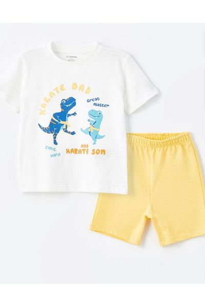 LC Waikiki Crew Neck Printed T-Shirt and Shorts for Baby Boy - Set of 2