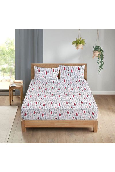 Evmila Tree Pattern Printed Double Sheet Set 160x200 Cm - White
