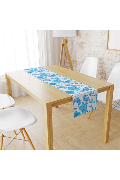Lolla Evmila Velvet Fabric Blue Sea Animals Runnur Model 686