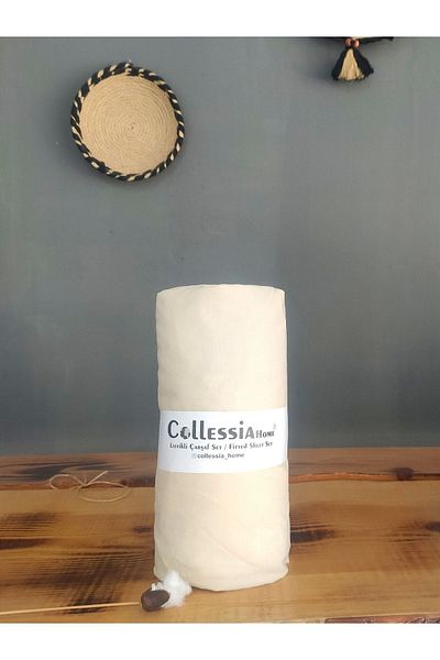 COLLESSİA Single Premium Quality 100% Cotton Poplin Bed Sheet - Unpadded, Elasticated, 100X200 cm - Cream