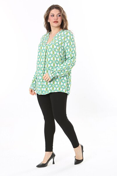 Şans Green Viscose V-Neck Blouse - Women's Plus Size 65N38034