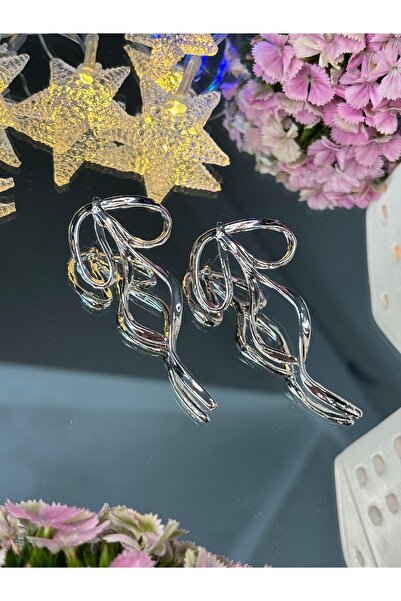 Mimoza Accessory Silver Ribbon Bow Model Earrings